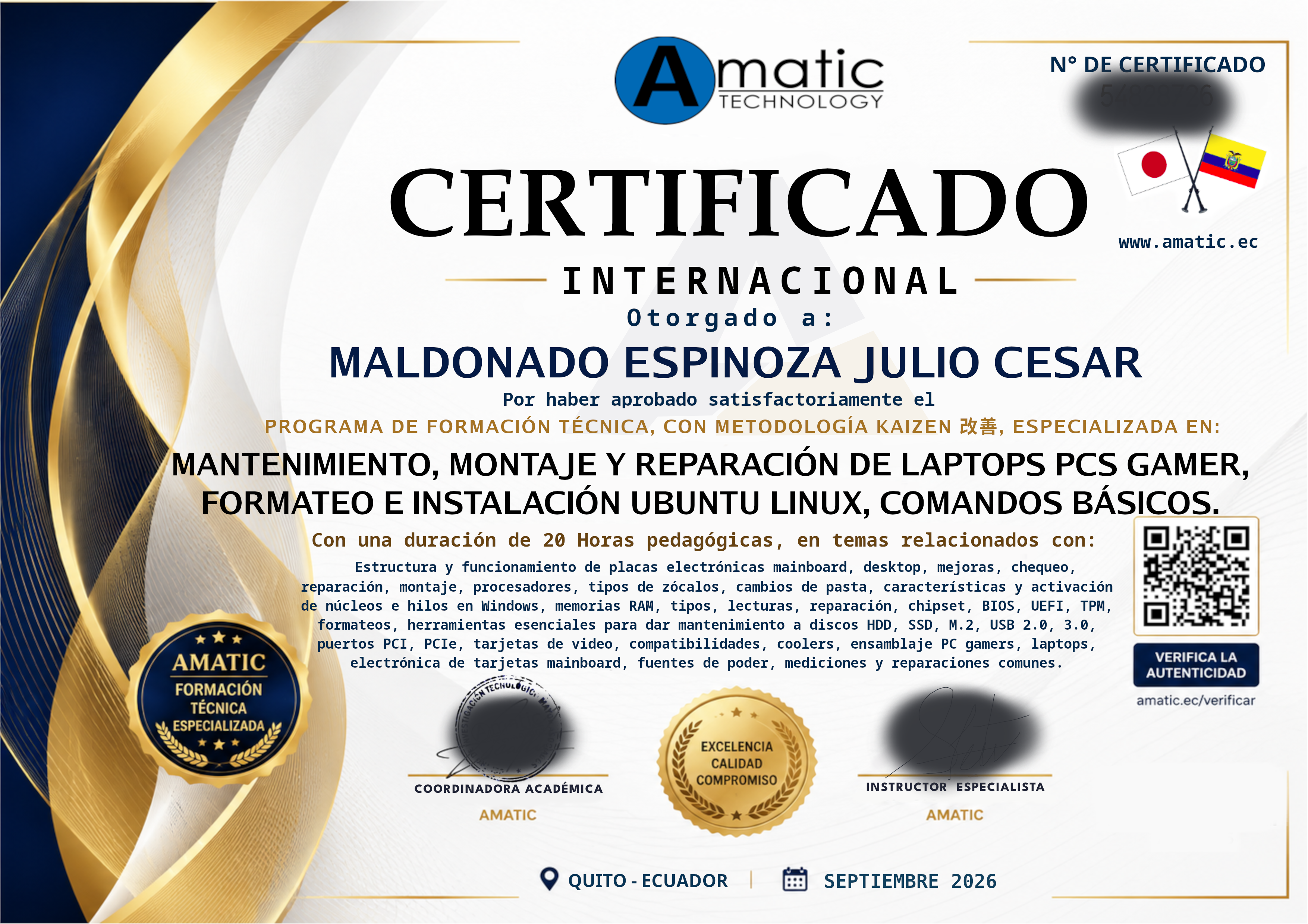 Avalada y verificada Internacional, en nuestro sitio web, con código QR